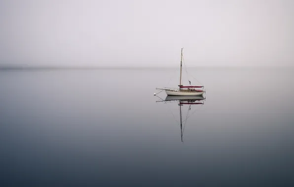 Картинка море, туман, лодка
