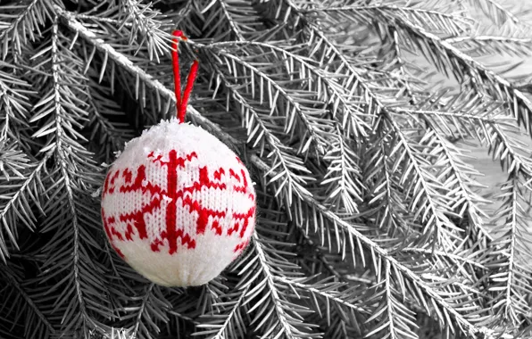 Картинка снег, украшения, шары, игрушки, елка, шерсть, Новый Год, Рождество