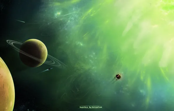 Green, planet, Sci Fi, Supernova
