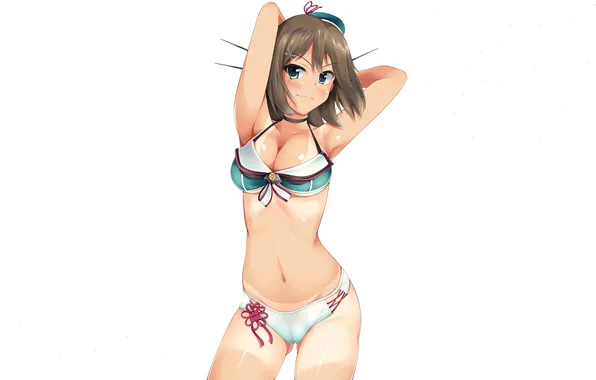 Girl, sexy, cleavage, green eyes, brown hair, boobs, anime, beautiful