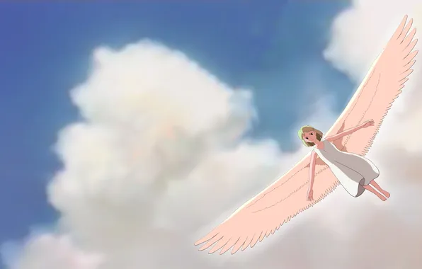 Картинка небо, девушка, облака, крылья, ангел
