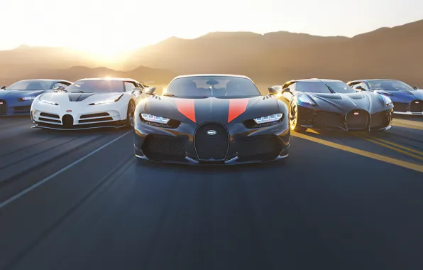 Закат, рендеринг, скорость, Bugatti, суперкары, гиперкары, Chiron, Divo