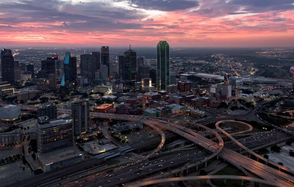Картинка закат, город, Dallas
