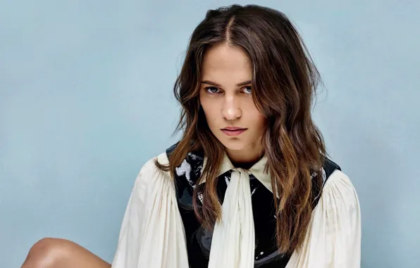Взгляд, девушка, лицо, фон, актриса, шатенка, Alicia Vikander