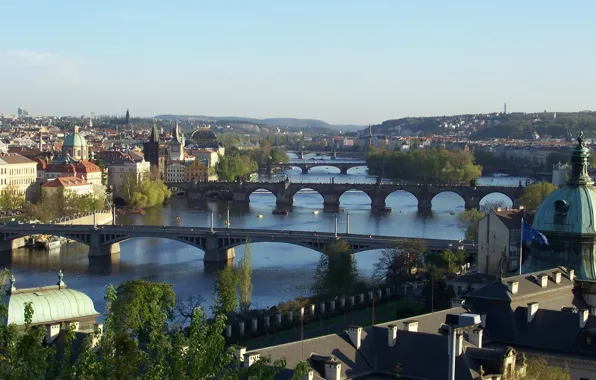 Картинка город, вид, Прага, Чехия, мосты, красивый, Praga, через