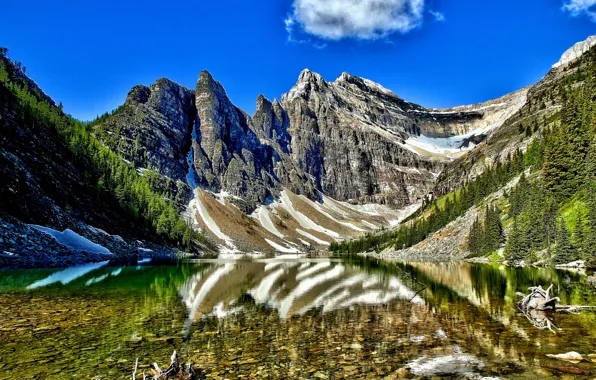 Картинка небо, снег, деревья, горы, озеро, Banff National Park, Alberta, Canada