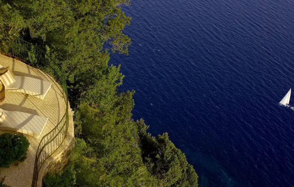 Море, пейзаж, вид, гора, яхта, отель, Capri, Hotel Caesar Augustus