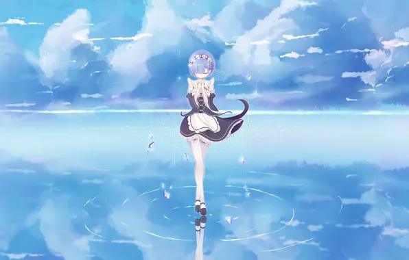 Вода, девушка, магия, anime, горничная, art, Rem, Re: Zero kara Hajimeru Isekai Seikatsu