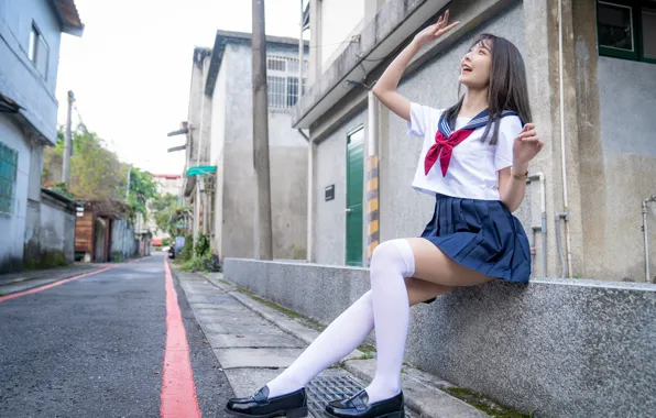 Радость, позитив, азиатка, жест, school uniform, школьная форма, asian, joy