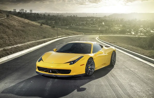 Картинка car, Ferrari, 458, Vorsteiner, yellow, tuning, wallpapers, Italia