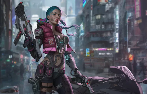 Картинка girl, Art, weapons, Cyberpunk 2077, fiction