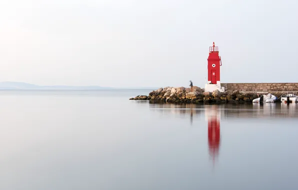 Sea, hills, boats, lighthouse, fisherman, Croatia, Adriatic Sea, Krk