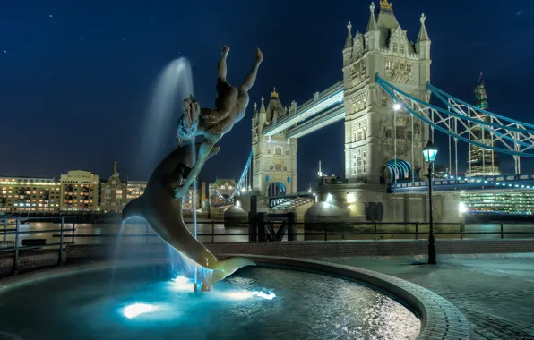 Ночь, Англия, Лондон, night, Tower Bridge, London, England