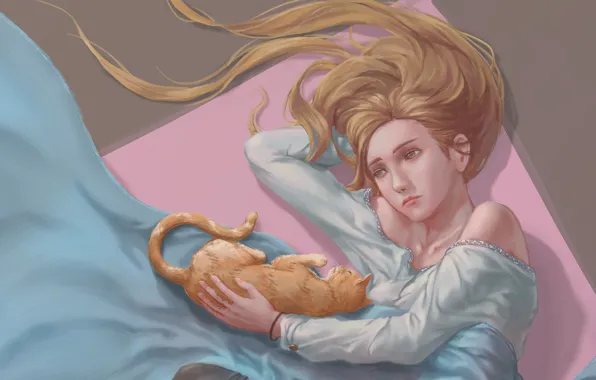 Кошка, кот, девушка, киса