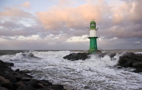 Картинка море, волны, побережье, маяк