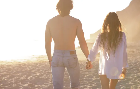 Girl, love, beach, sunset, boy, jeans, shirts, belts