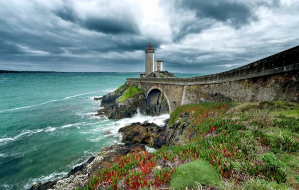 Берег, маяк, France, Brittany, Finistere