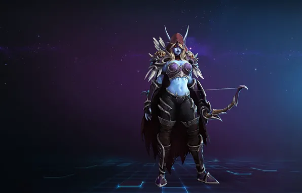 Девушка, лук, лучница, арт, зверь, WoW, World of Warcraft, эльфийка