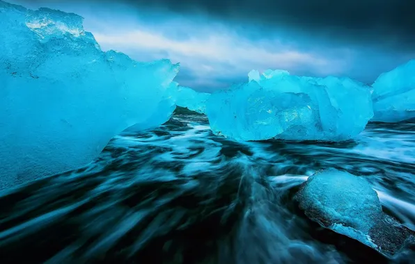 Картинка море, природа, лёд, выдержка, тёмные воды