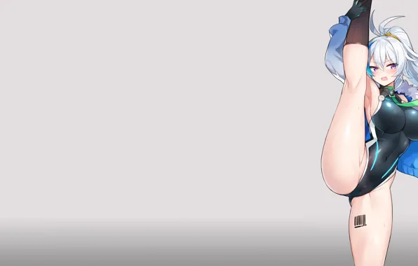 Girl, sexy, Anime, swimsuit, boots, stretching, heel stretch