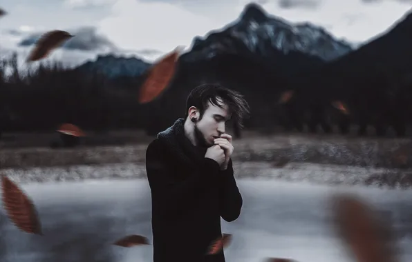 Листья, ветер, парень, Alexander Shark