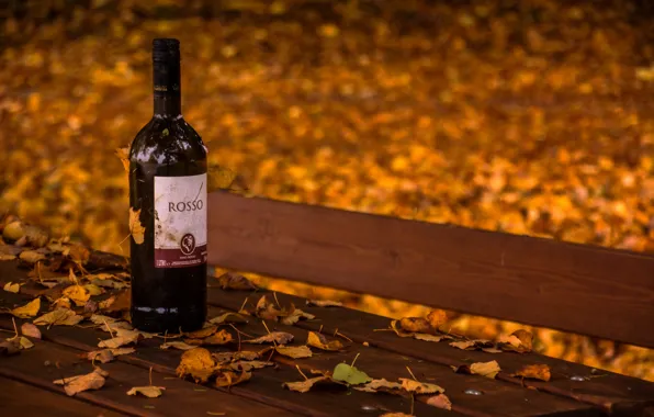 Картинка осень, вино, скамья