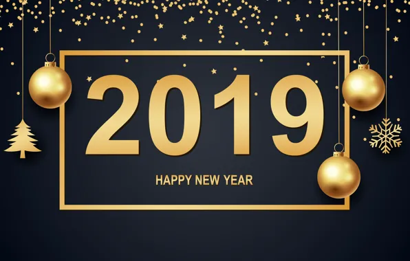Золото, Новый Год, цифры, golden, черный фон, black, background, New Year