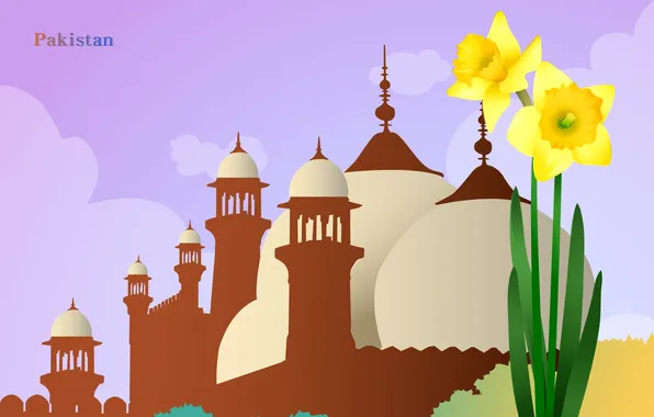 Картинка цветы, путешествия, мечеть, купол, туризм, страна, государство, Pakistan