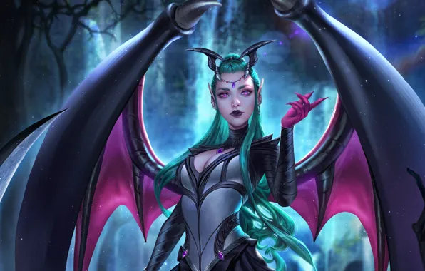 Девушка, фантастика, волосы, крылья, Evelyn, art, succubus