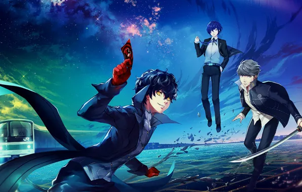 Поезд, аниме, арт, парни, Persona 5
