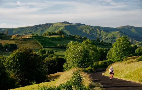 Природа, спортсмен, велосипедист, road bike
