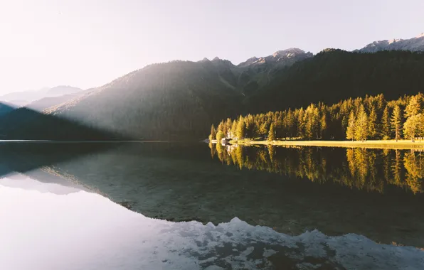 Вода, Природа, Озеро, Деревья, Гора, Лес, Дом, Пейзаж