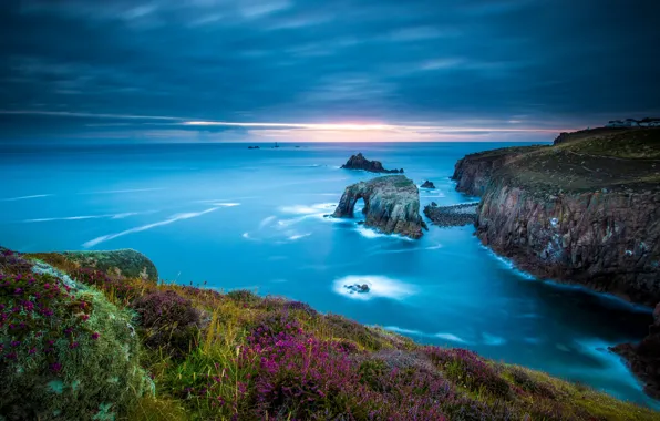 Картинка море, скалы, побережье, Англия, England, Корнуолл, Cornwall, Кельтское море