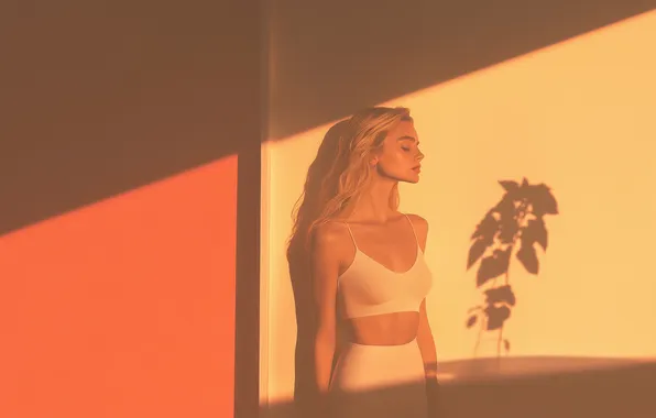 Картинка sunset, model, orange, women, blonde, shadow, silhouette, golden hour