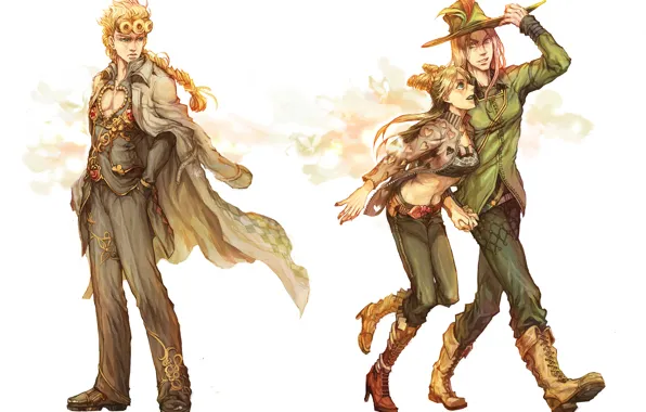 Девушка, аниме, арт, пара, парни, Jojo`s Bizarre Adventure