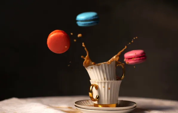 Кофе, всплеск, печенье, macaron