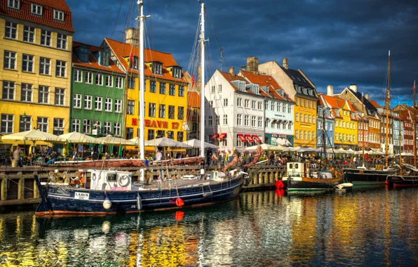 Здания, Дания, канал, набережная, суда, Denmark, Copenhagen, Копенгаген