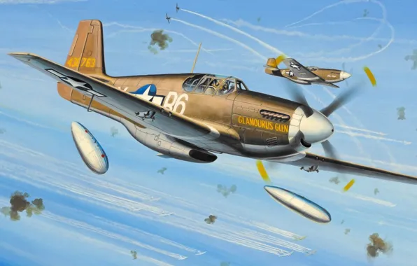 Картинка war, art, painting, ww2, P-51 Mustang