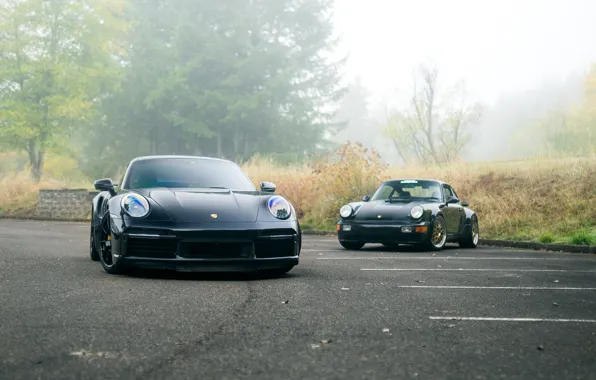 Картинка 911, Porsche, Fog, Turbo S, Duet, 992, Grandfather and grandson