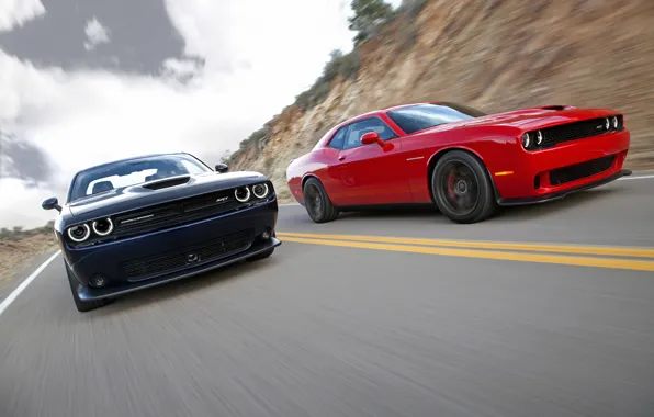Небо, Дорога, Горы, Скорость, Оптика, Dodge, Challenger, Hellcat