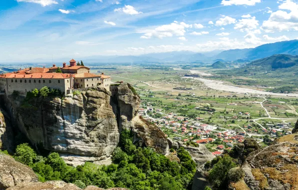 Скалы, Греция, Пейзаж, Долина, Метеоры, Монастырь