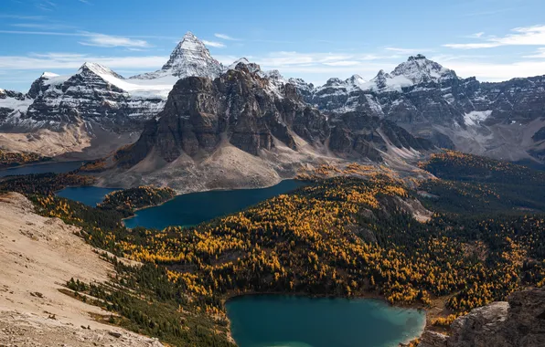 Лес, небо, солнце, горы, скалы, панорама, Canada, British Columbia