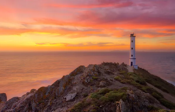 Маяк, Облака, Река, Горизонт, Испания, Spain, Lighthouse, Galicia