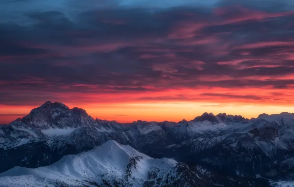 Картинка зима, небо, облака, снег, горы, вечер, утро, Альпы