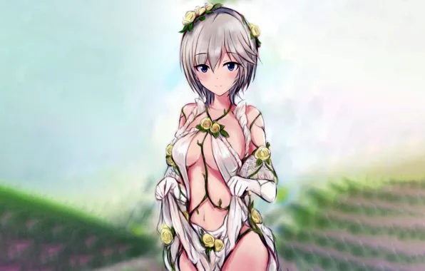 Girl, sexy, Anastasia, cleavage, dress, boobs, anime, blue eyes