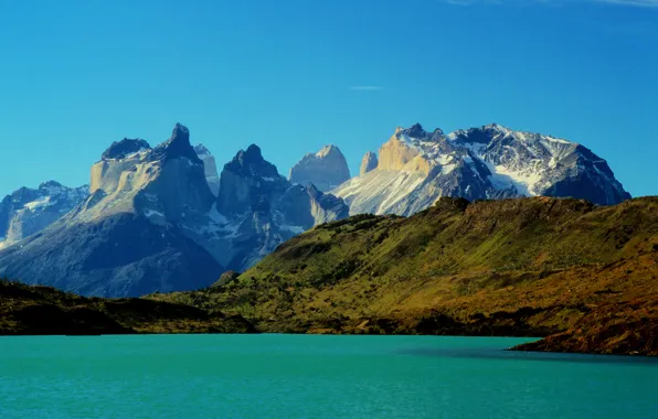 Картинка горы, озеро, скалы, Чили, Torres del Paine National Park, Торрес-дель-Пайне