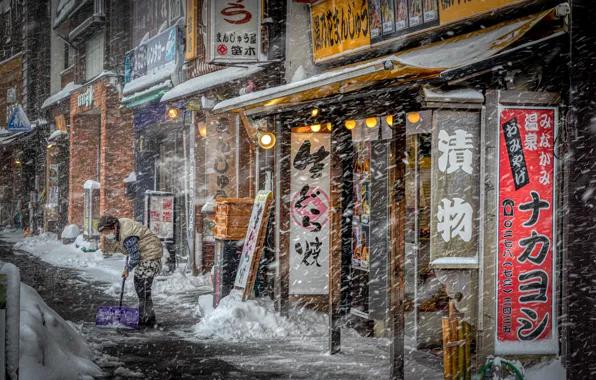 Картинка снег, город, улица