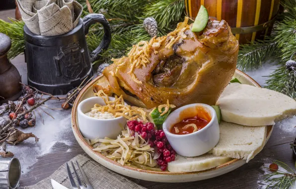Хлеб, мясо, соус, капуста, свинина