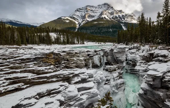 Горы, река, Athabasca Fall Jasper National park