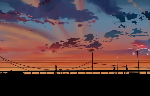 Картинка закат, Аниме, 5 сантиметров в секунду, Макото Синкай